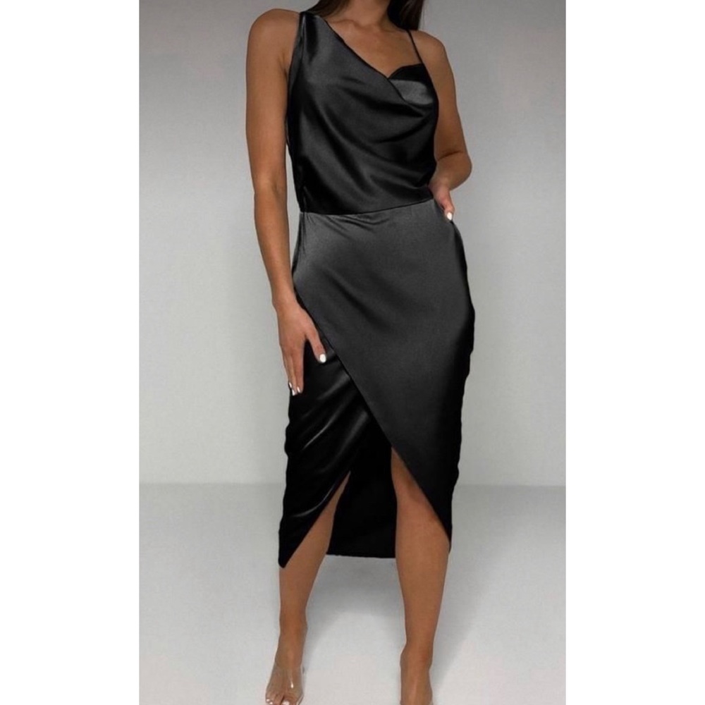 MISSGUIDED Indie Sleaze Asymmetrical Drape Satin Midi Dark Romance Dress 6